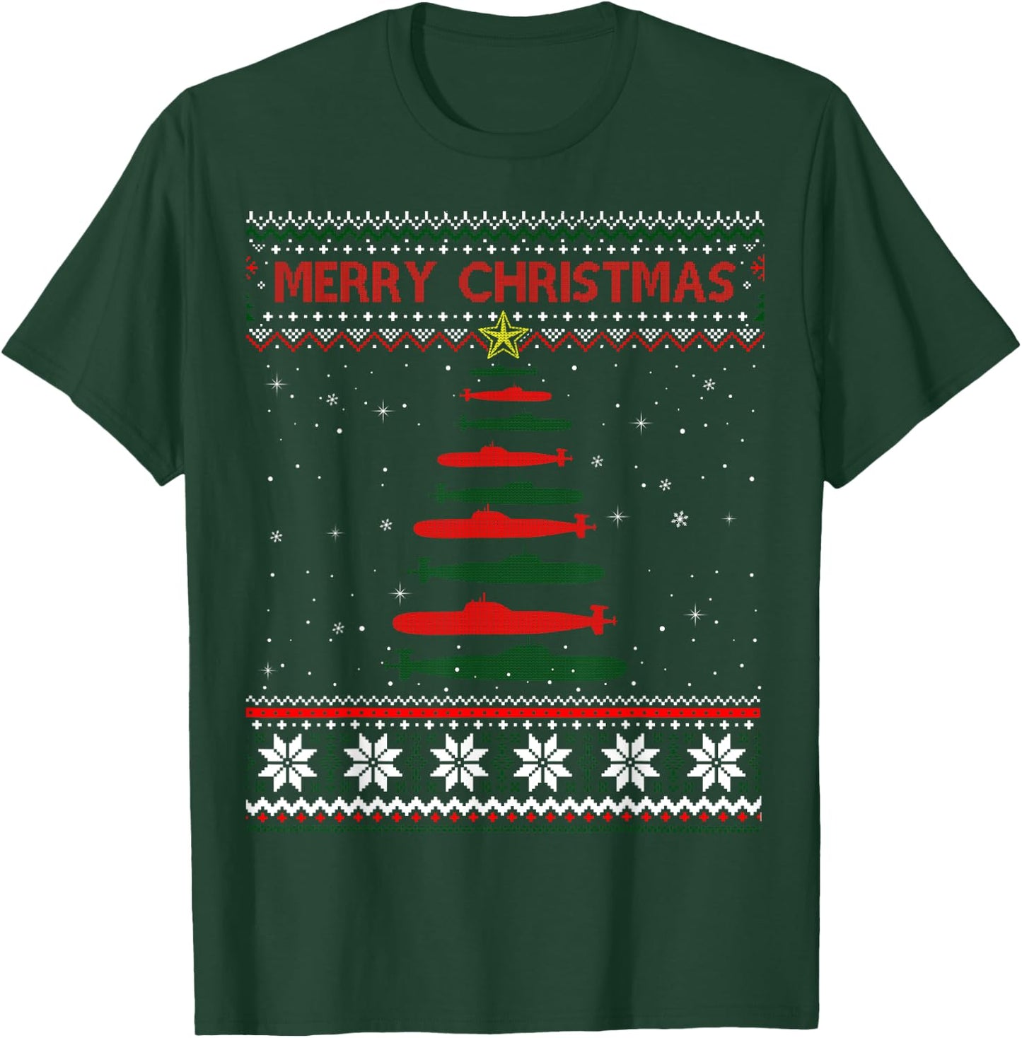 Submarine Navy Military Tree Funny Ugly Christmas Sweater T-Shirt - T-Shirt | Forest