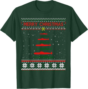 Submarine Navy Military Tree Funny Ugly Christmas Sweater T-Shirt - T-Shirt | Forest