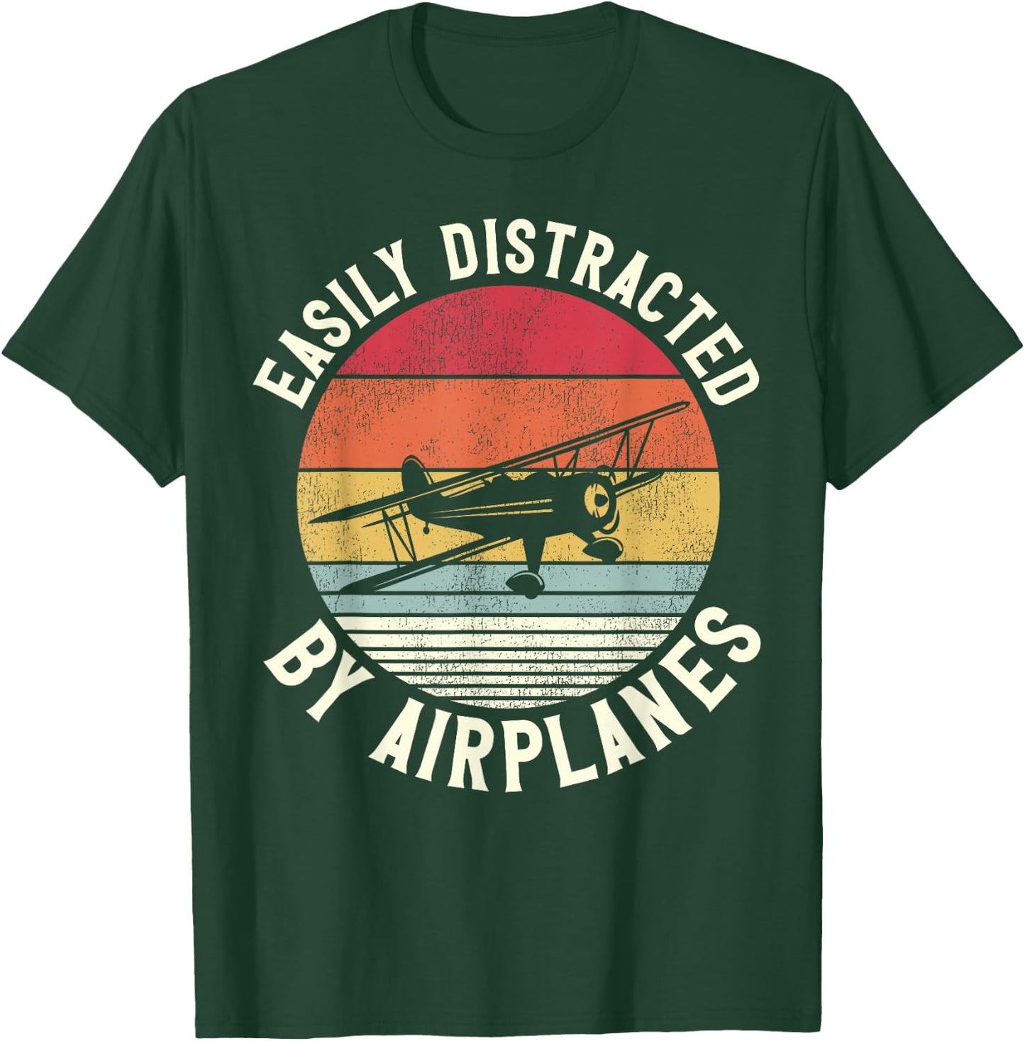 Airplane Pilot Vintage Biplane Easily Distracted By T-Shirt - T-Shirt | Forest