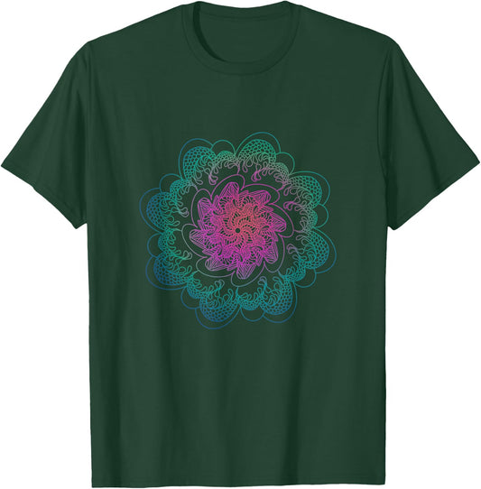 Mandala Dragon Scale Graphic Multi-Colored T-Shirt - T-Shirt | Forest