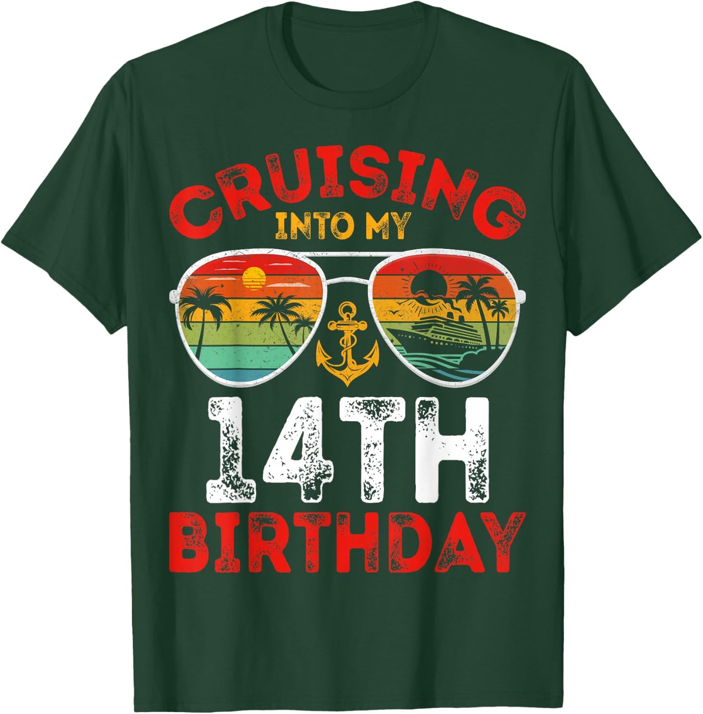 Cruise Vacation 14 Years Old Cruising Into My 14th Birthday T-Shirt - T-Shirt | Forest