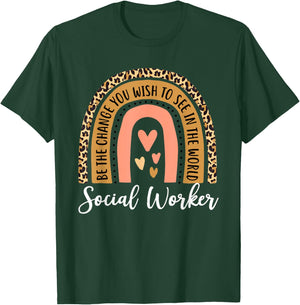 Social Worker Leopard Rainbow Funny Work Love T-Shirt - T-Shirt | Forest
