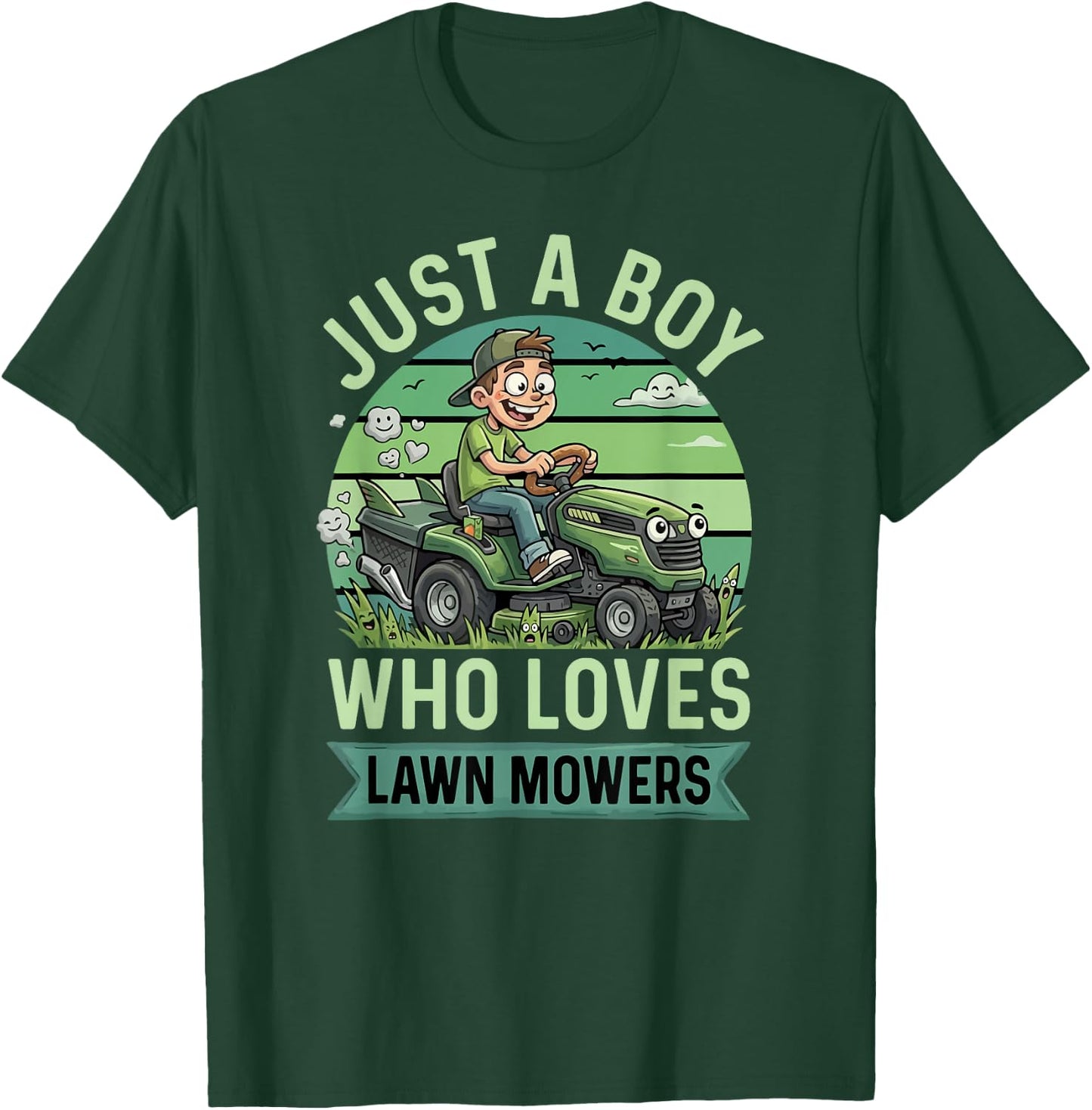 Funny Lawn Mowing Boys Kids Lawn Mower Gardening T-Shirt - T-Shirt | Forest
