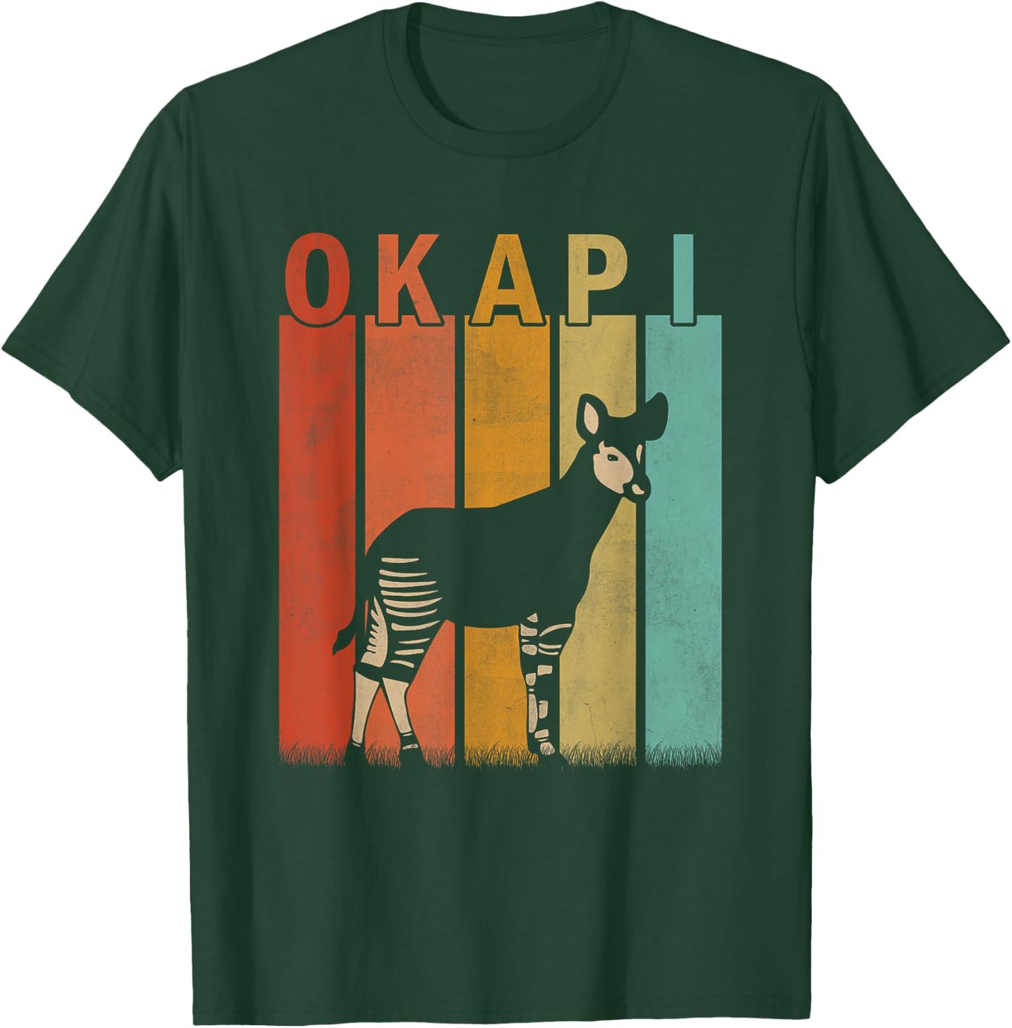 Distressed Okapi Lover Men Women Kid Cute Okapi Retro T-Shirt - T-Shirt | Forest