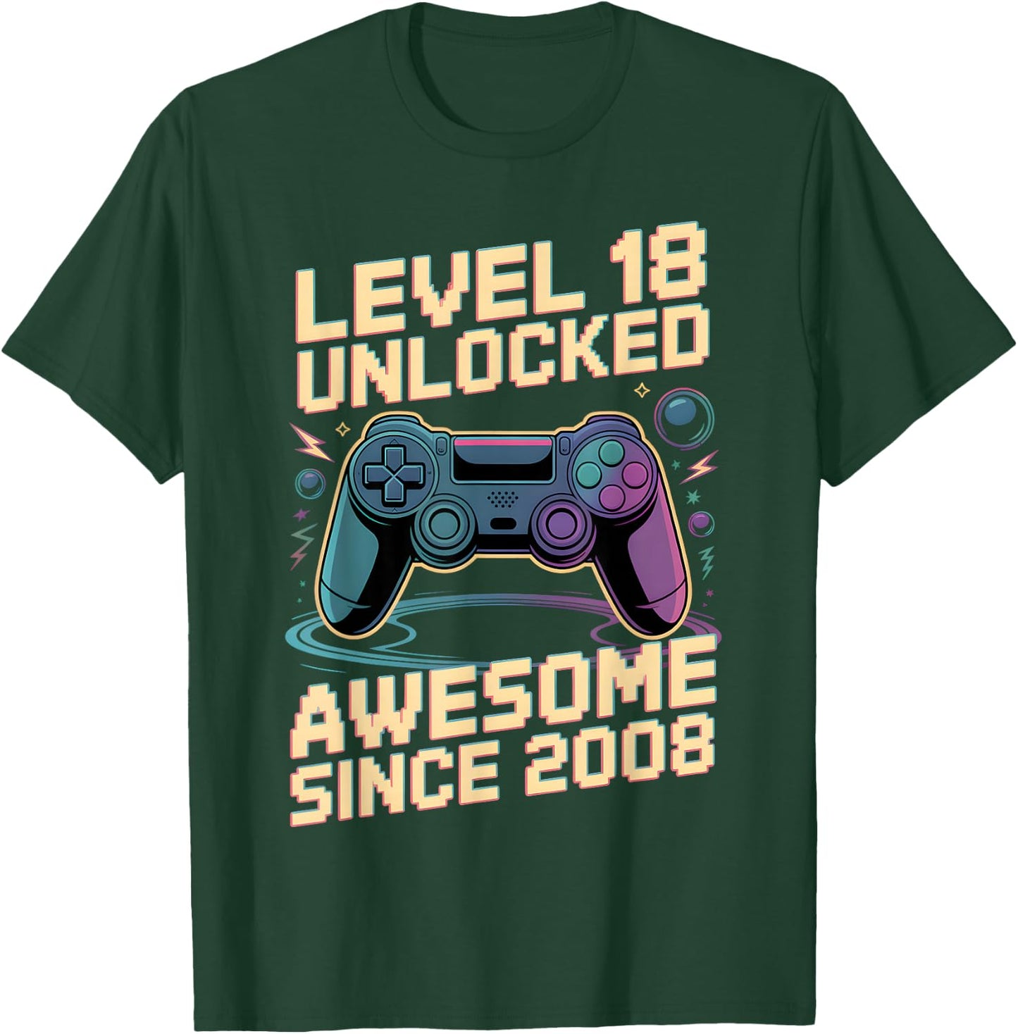 18th Birthday Boy Gift Level 18 Gamer 2008 18 Year Old Party T-Shirt - T-Shirt | Forest