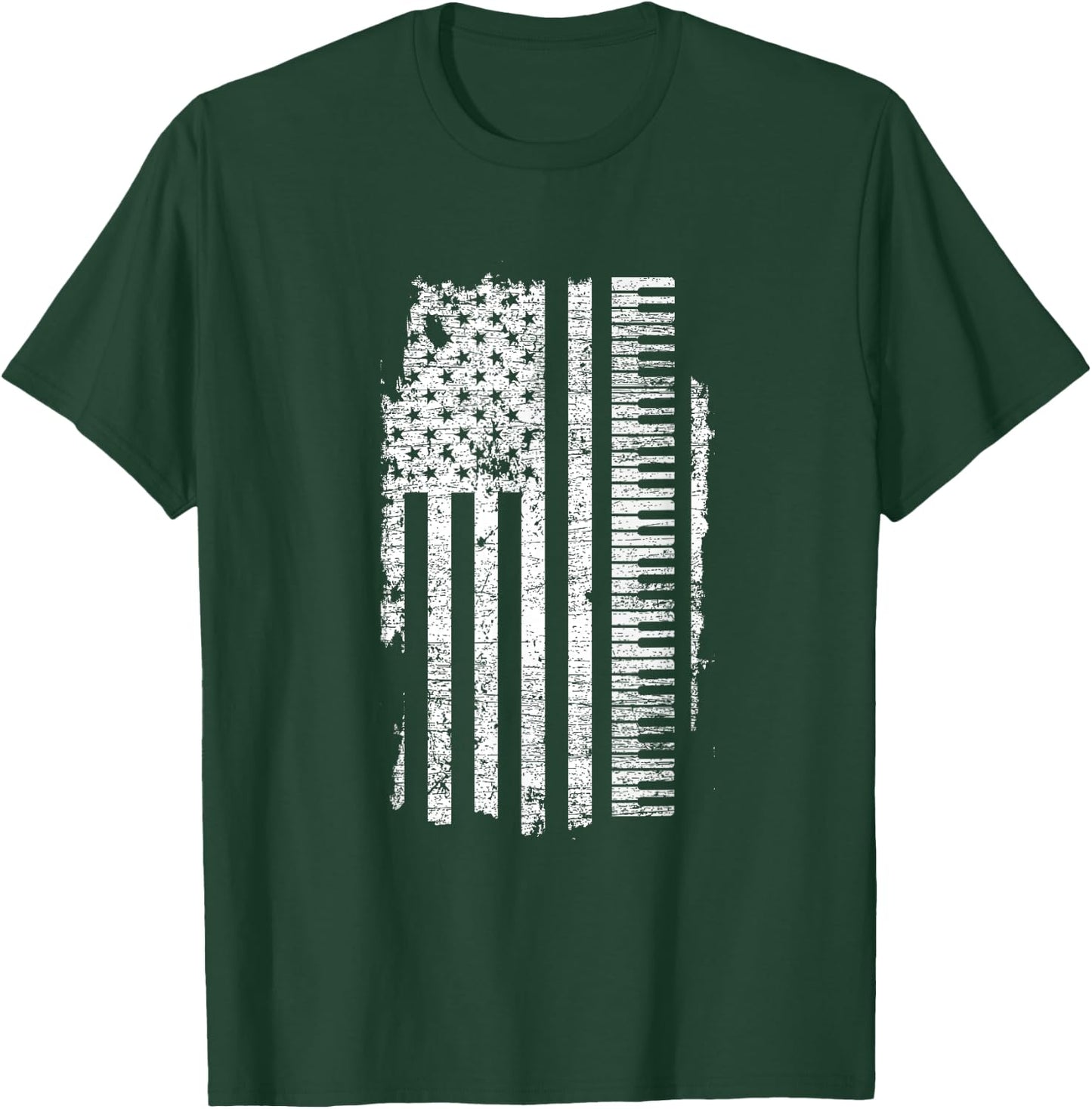 Piano - Keyboard USA Flag Pianist Gifts Music T-Shirt - T-Shirt | Forest