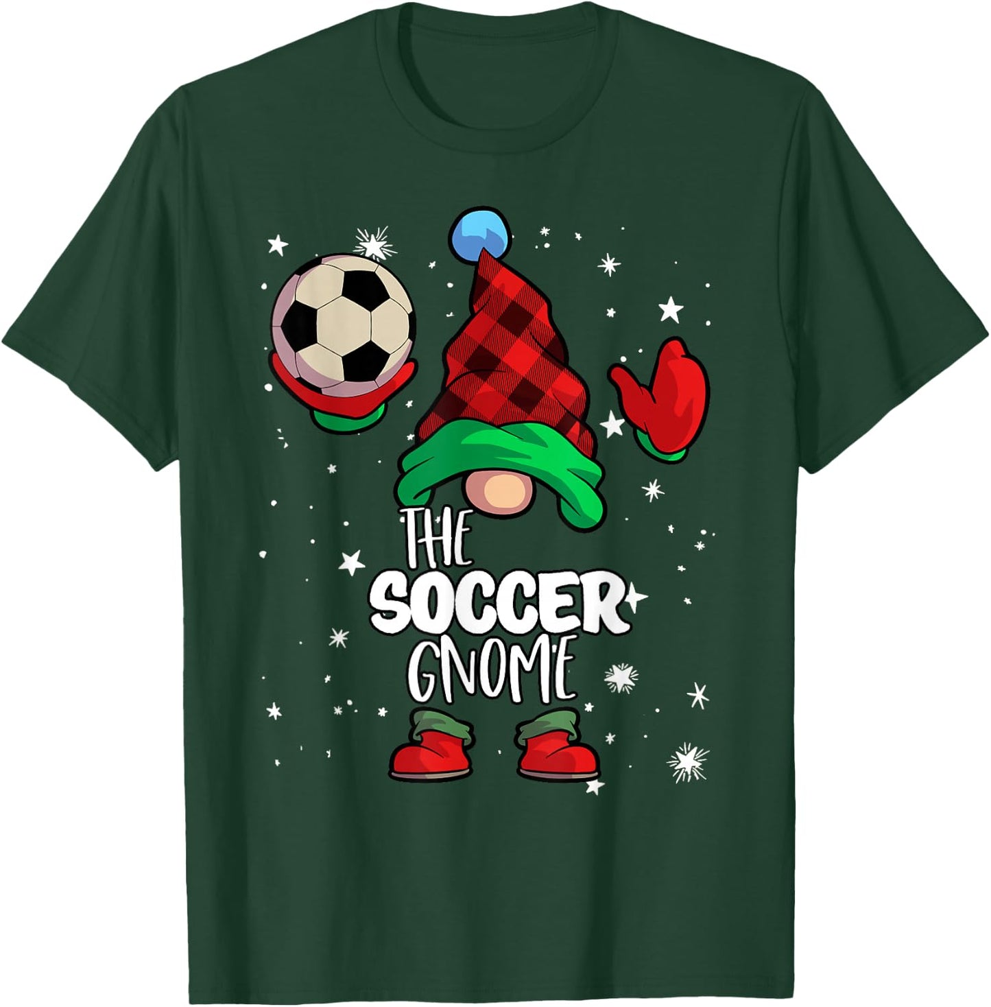Soccer Gnome Red Buffalo Plaid Matching Family Christmas T-Shirt - T-Shirt | Forest