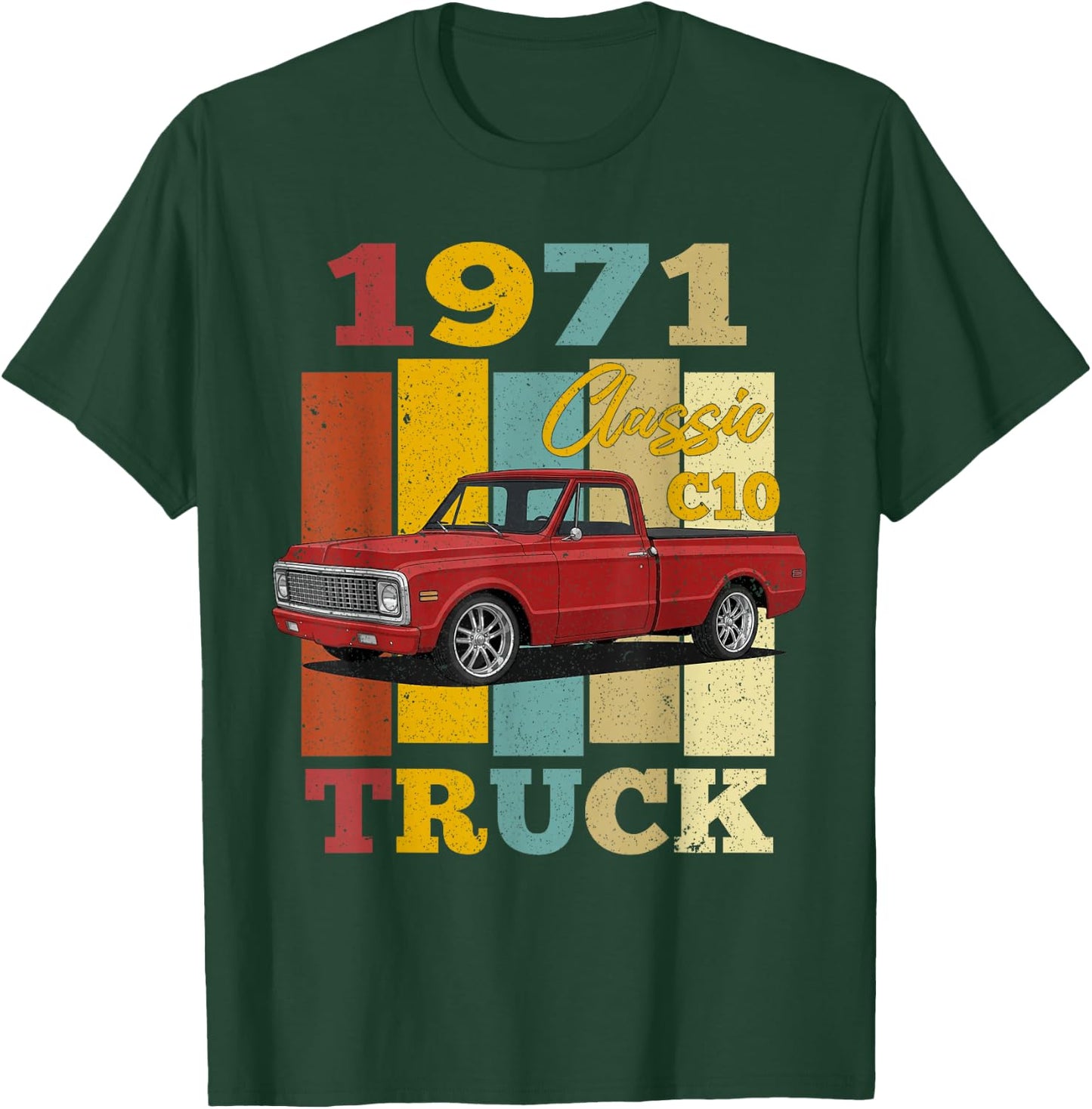 1971 C10 Truck Vintage 71 Silhouette Classic Old Hot Rod T-Shirt - T-Shirt | Forest