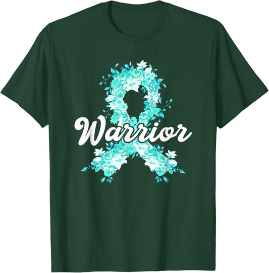 Ovarian Cancer Warrior Awareness Teal Ribbon Survivor T-Shirt - T-Shirt | Forest