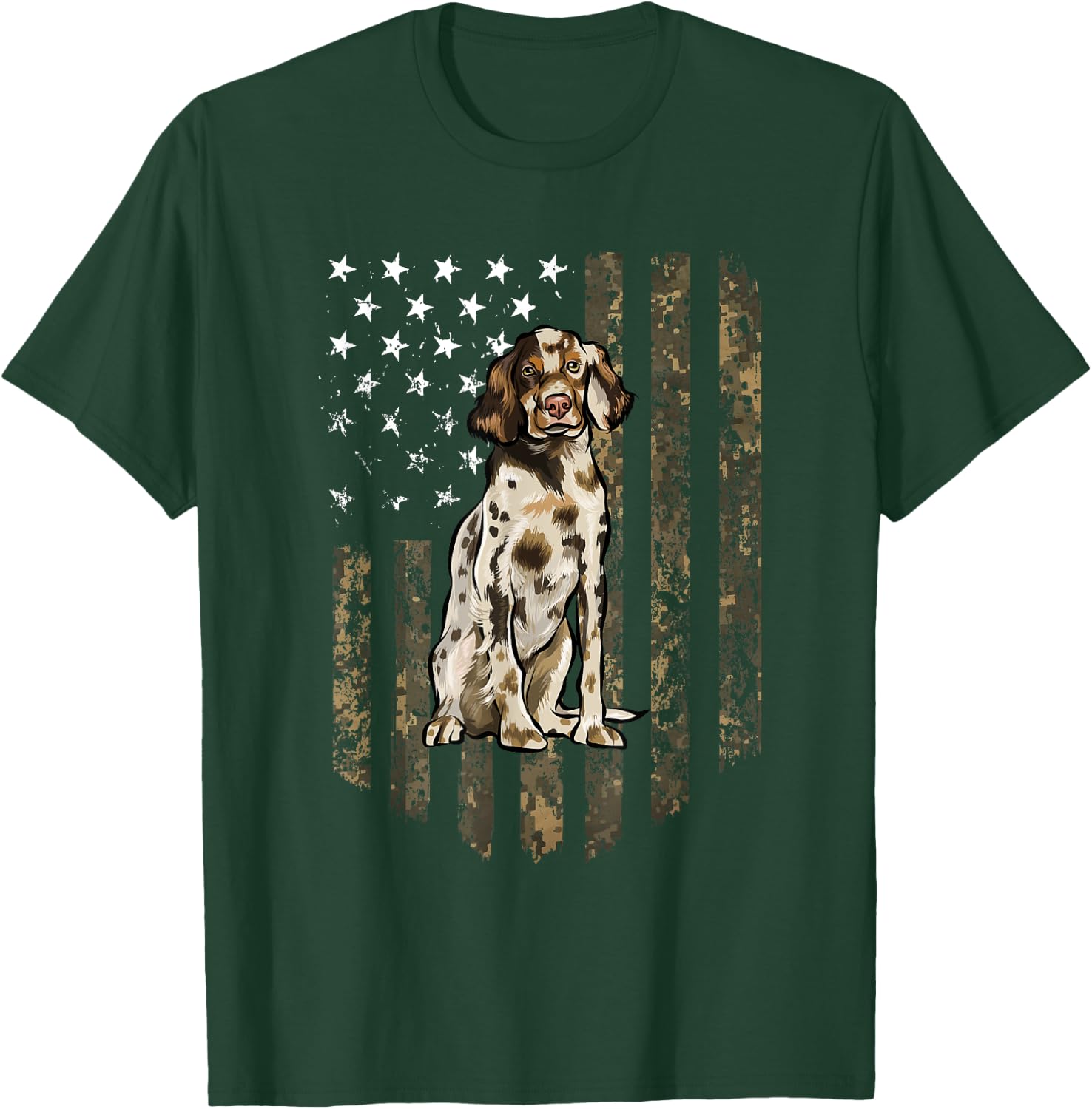 Camo American Flag English Setter 4th Of July USA T-Shirt - T-Shirt | Forest