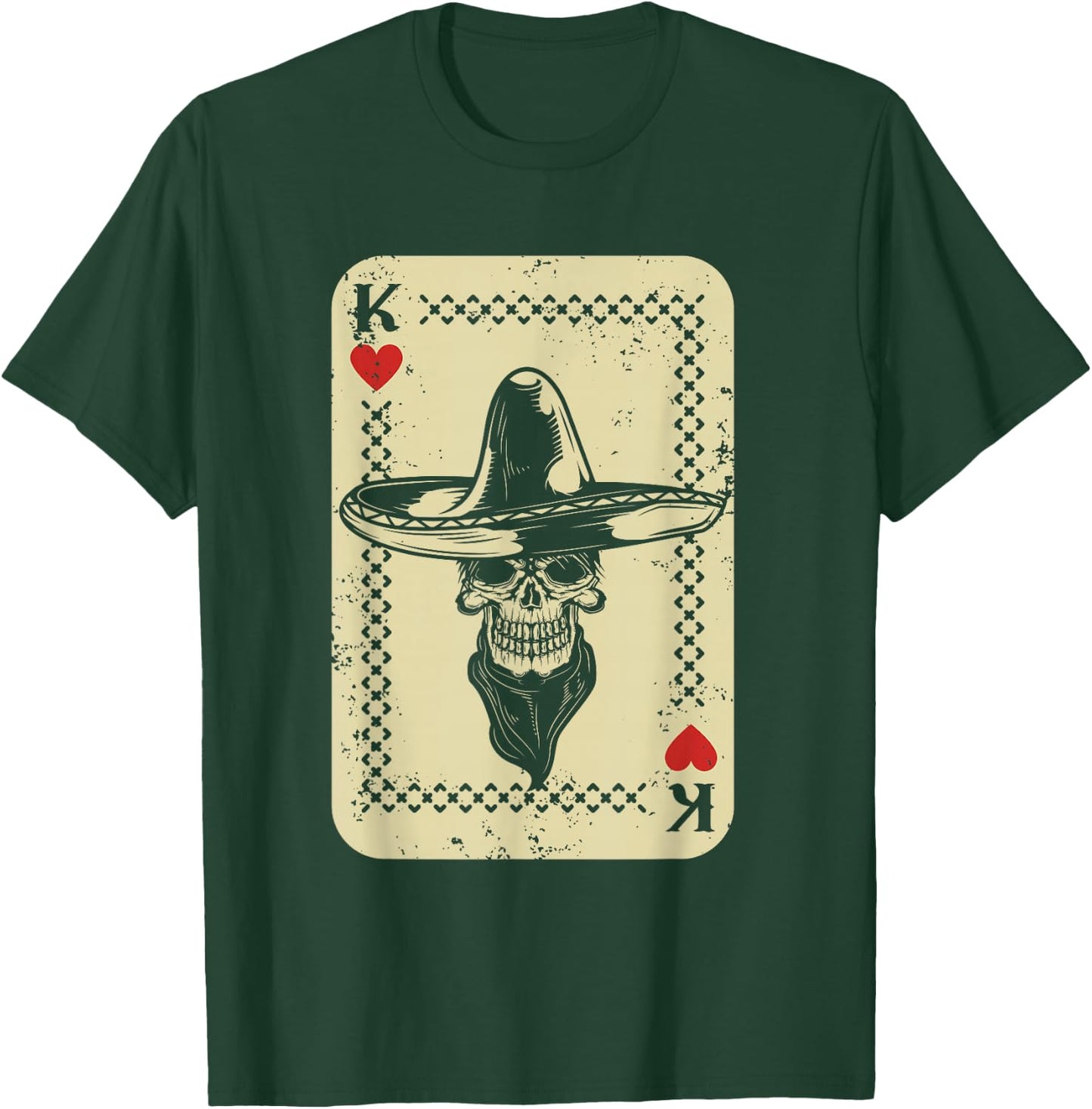 Poker King Mexico Sugar Skull Calavera Cards Player Cowboy T-Shirt - T-Shirt | Forest