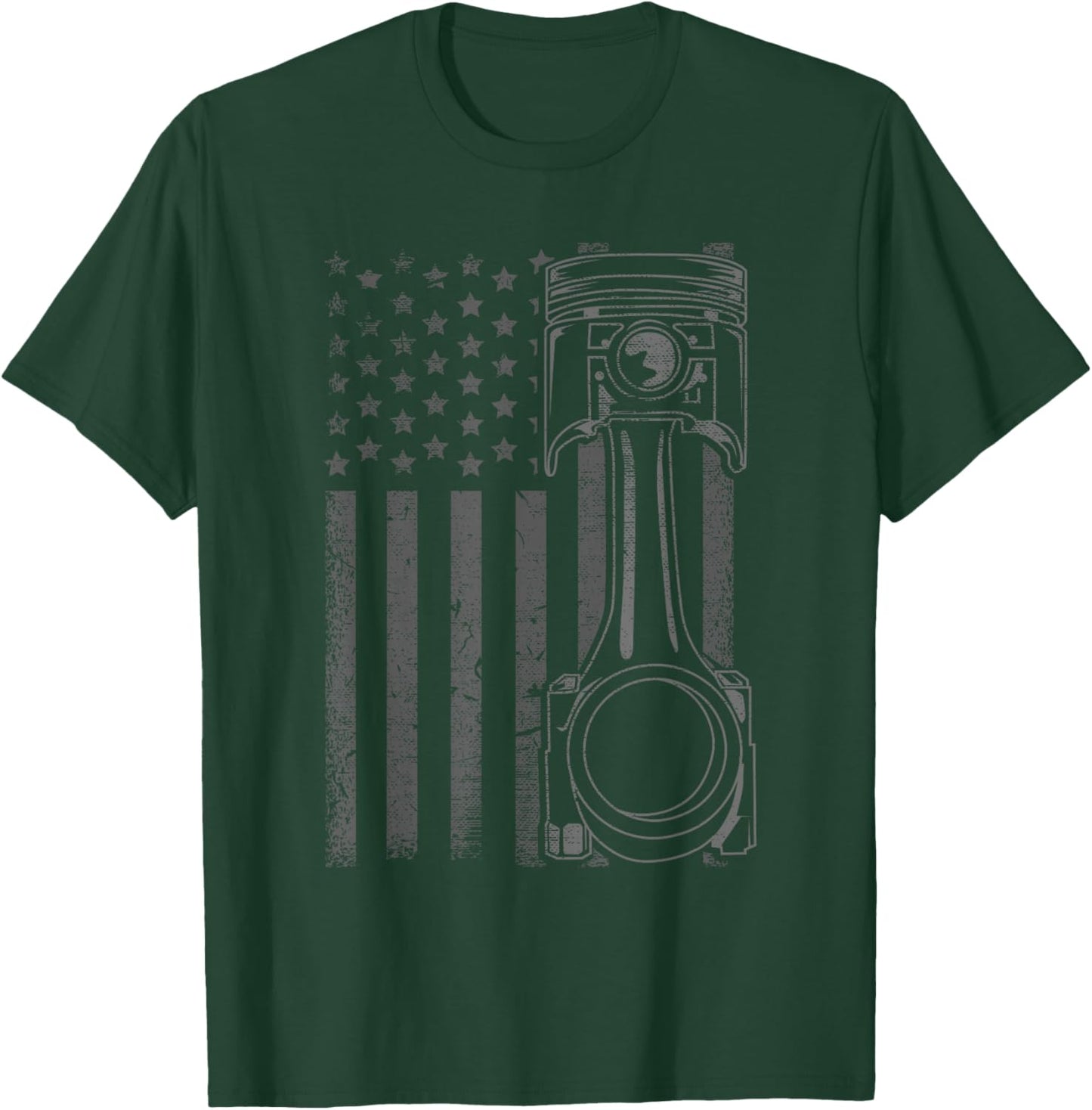 Vintage American Flag Piston Funny Muscle Car Mechanic Gift Small T-Shirt - T-Shirt | Forest