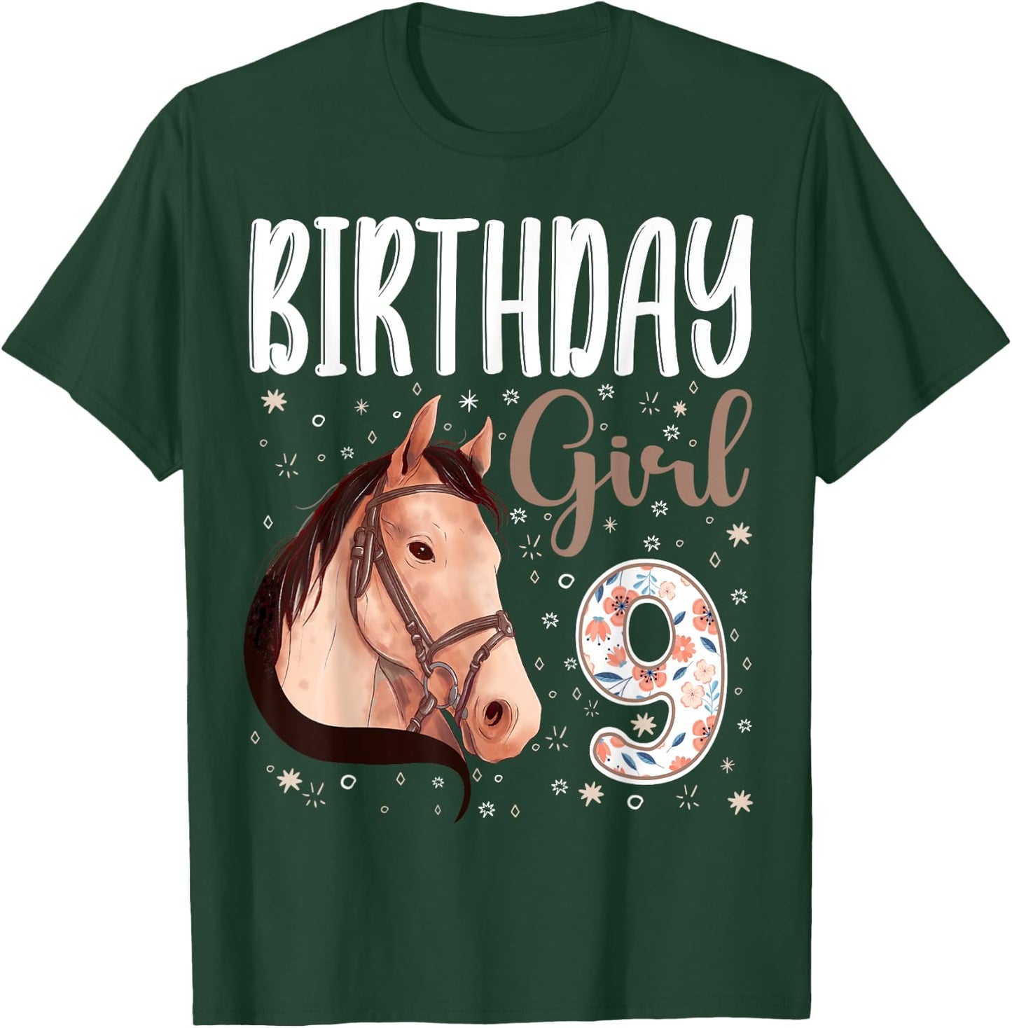 horse Animal Lovers 9th Birthday Girl B-day 9 year old T-Shirt - T-Shirt | Forest