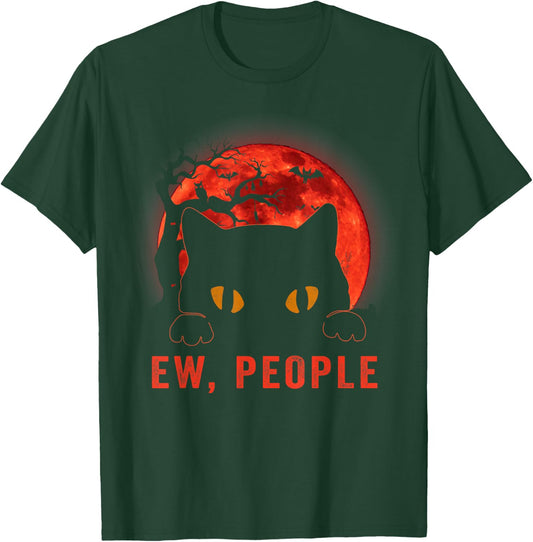 Ew People Funny Black Cat Evil Eyes Meowy Kitten Halloween T-Shirt - T-Shirt | Forest