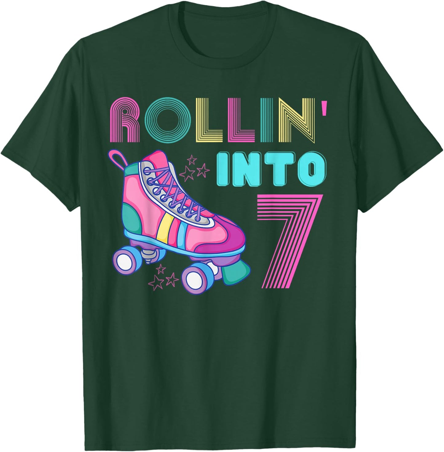 Rolling Into 7 Birthday Party Roller Skating Cute Girl Skate T-Shirt - T-Shirt | Forest