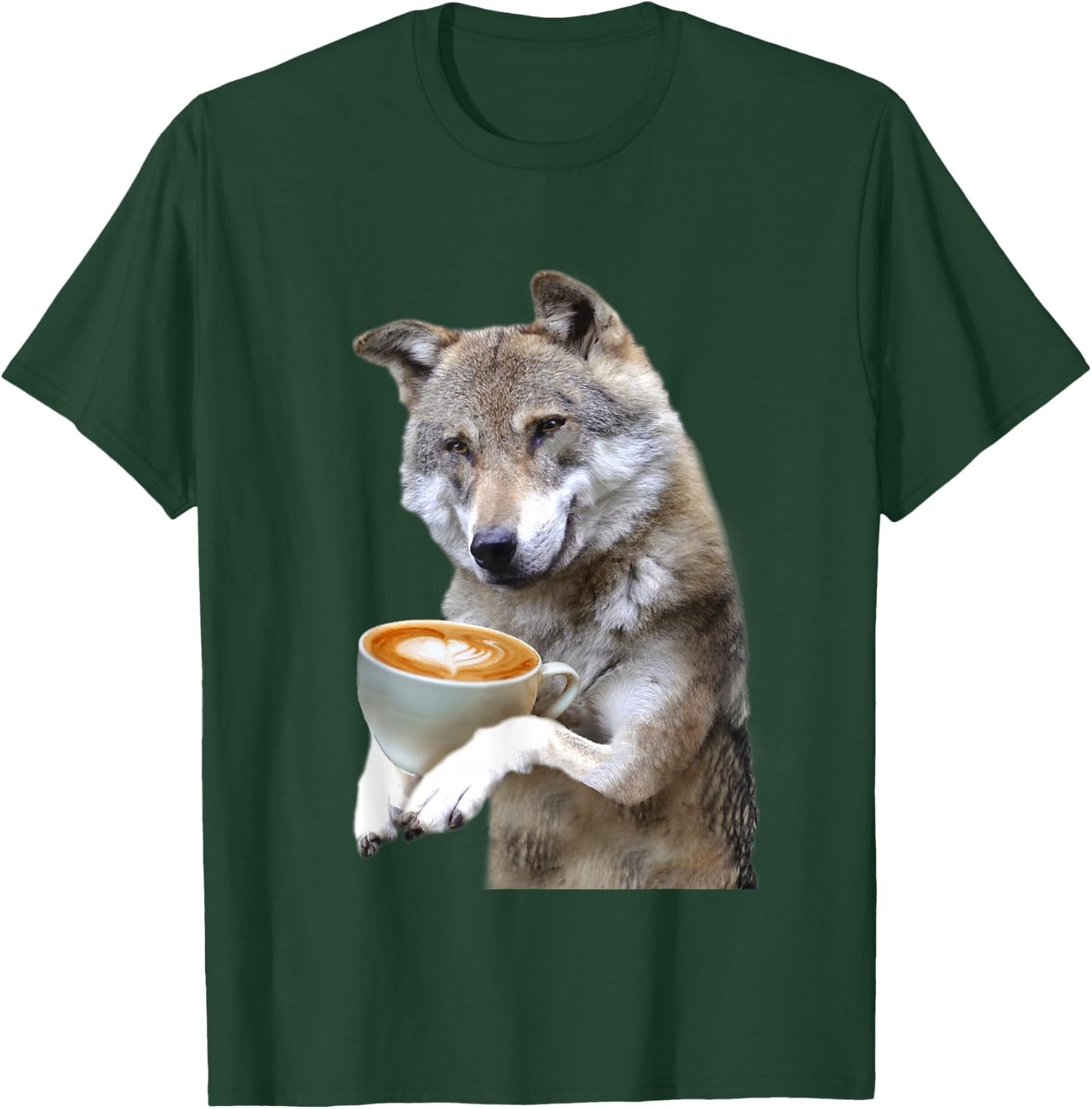 Brown Wolf Wolves Drink Coffee Smiling Funny Sweet T-Shirt - T-Shirt | Forest