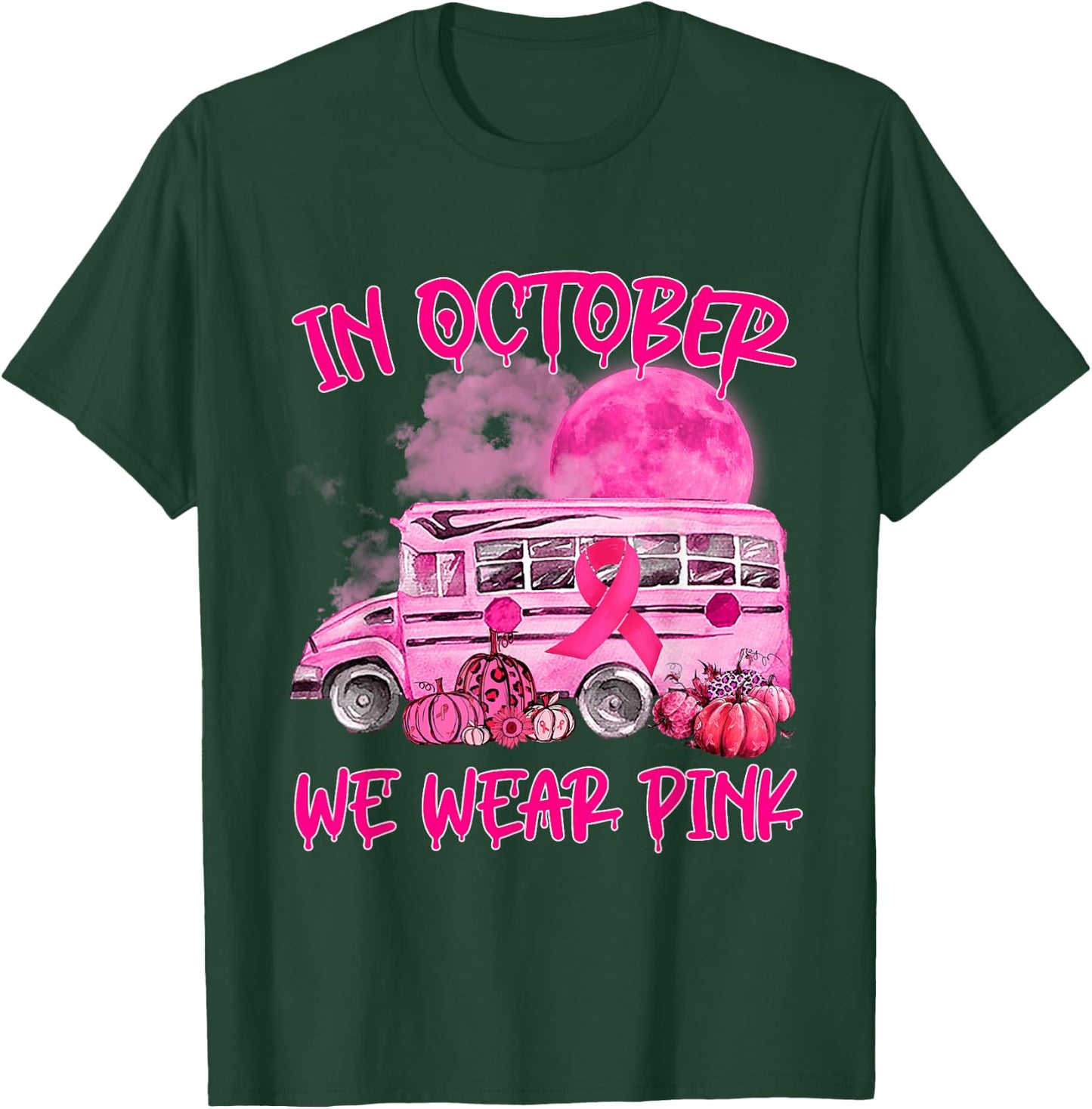 V2DJ School Bus Driver Leopard Breast Cancer Awareness Month T-Shirt - T-Shirt | Forest