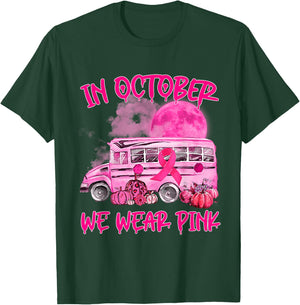 V2DJ School Bus Driver Leopard Breast Cancer Awareness Month T-Shirt - T-Shirt | Forest