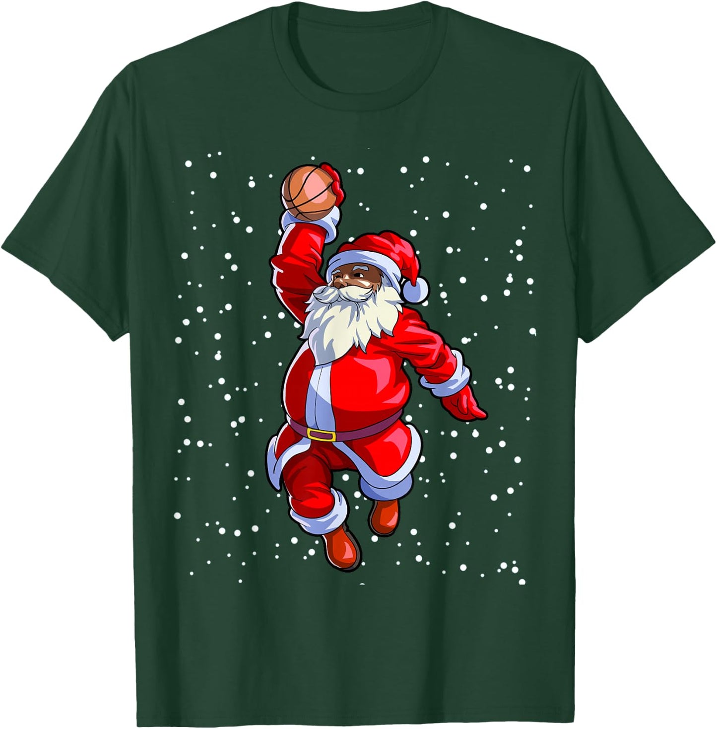 Black African American Santa Claus Basketball Afro Christmas T-Shirt - T-Shirt | Forest