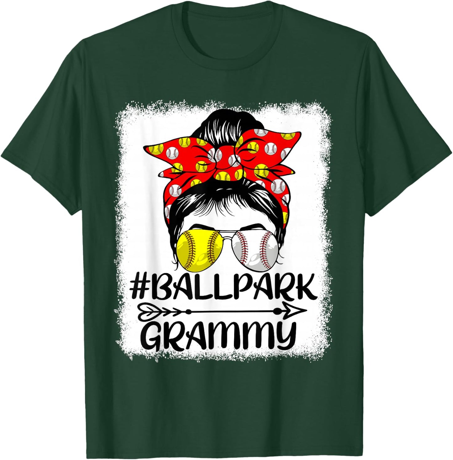 Messy Bun Hair BallPark Grammy Softball Baseball Mothers Day T-Shirt - T-Shirt | Forest