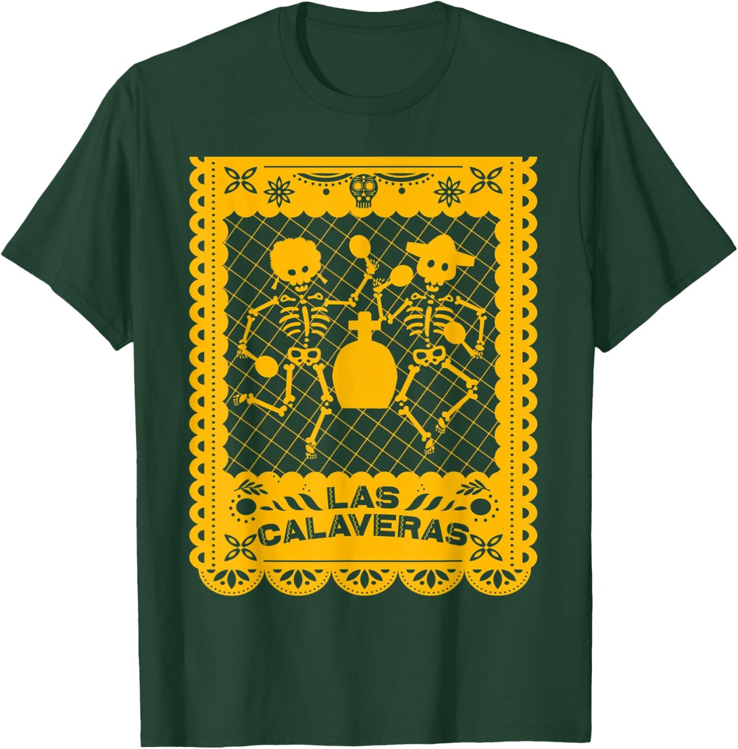 Day of the Dead Dia de Muertos Mexican Papel Picado Calavera T-Shirt - T-Shirt | Forest