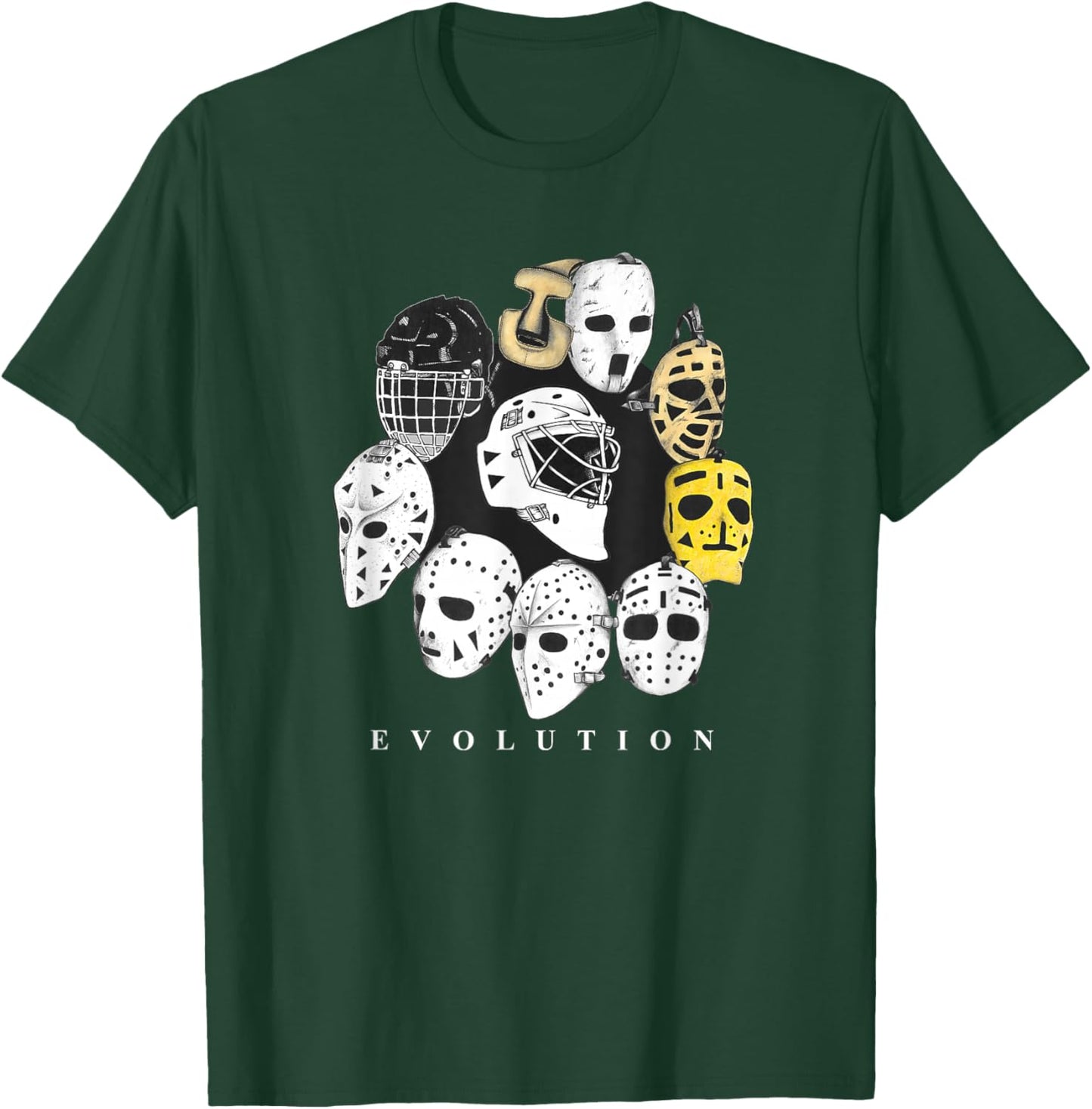 Ice Hockey Goalie Evolution Vintage Retro Modern Masks T-Shirt - T-Shirt | Forest