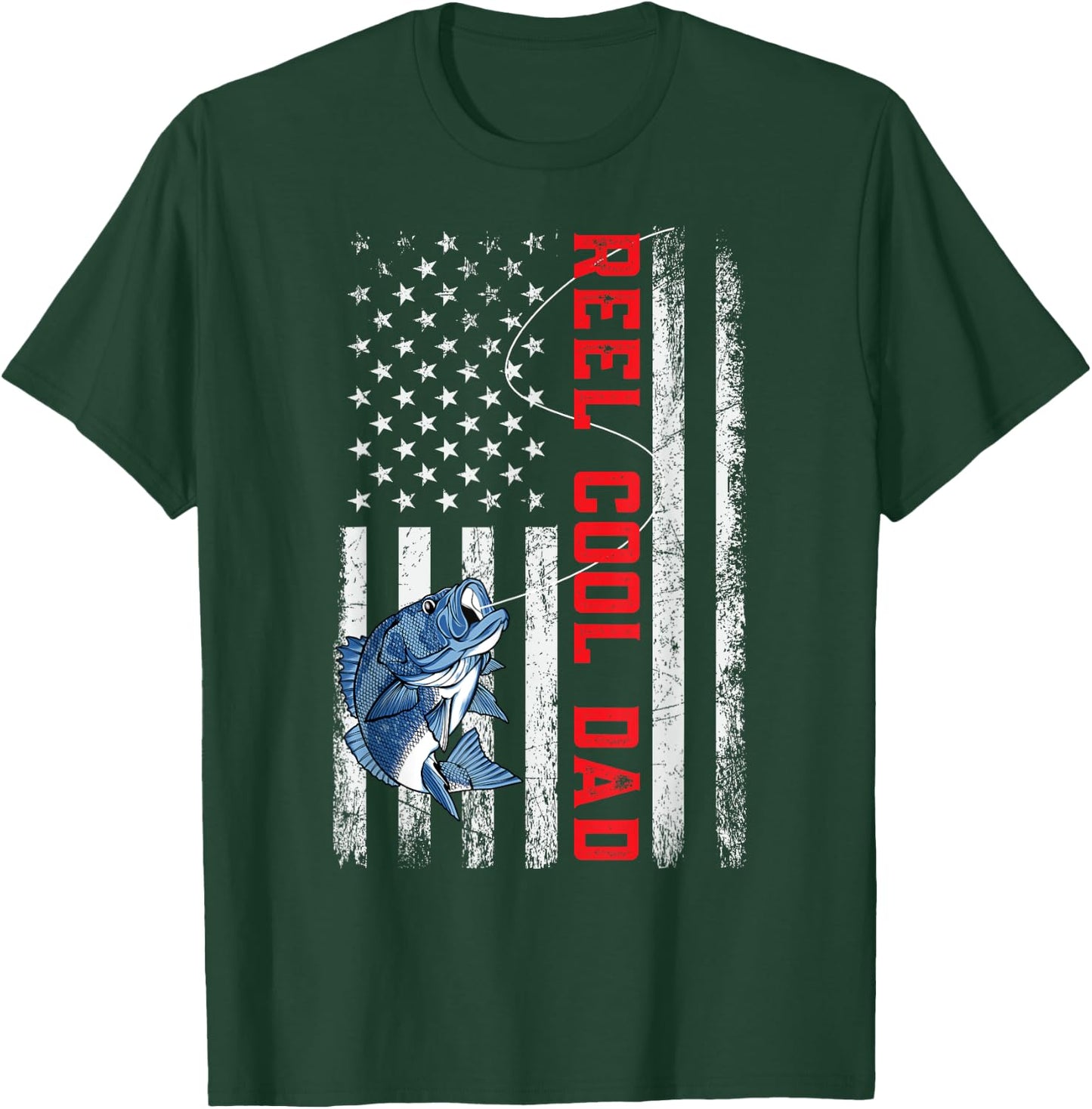 Reel Cool Dad American Flag Father's Day T-Shirt - T-Shirt | Forest