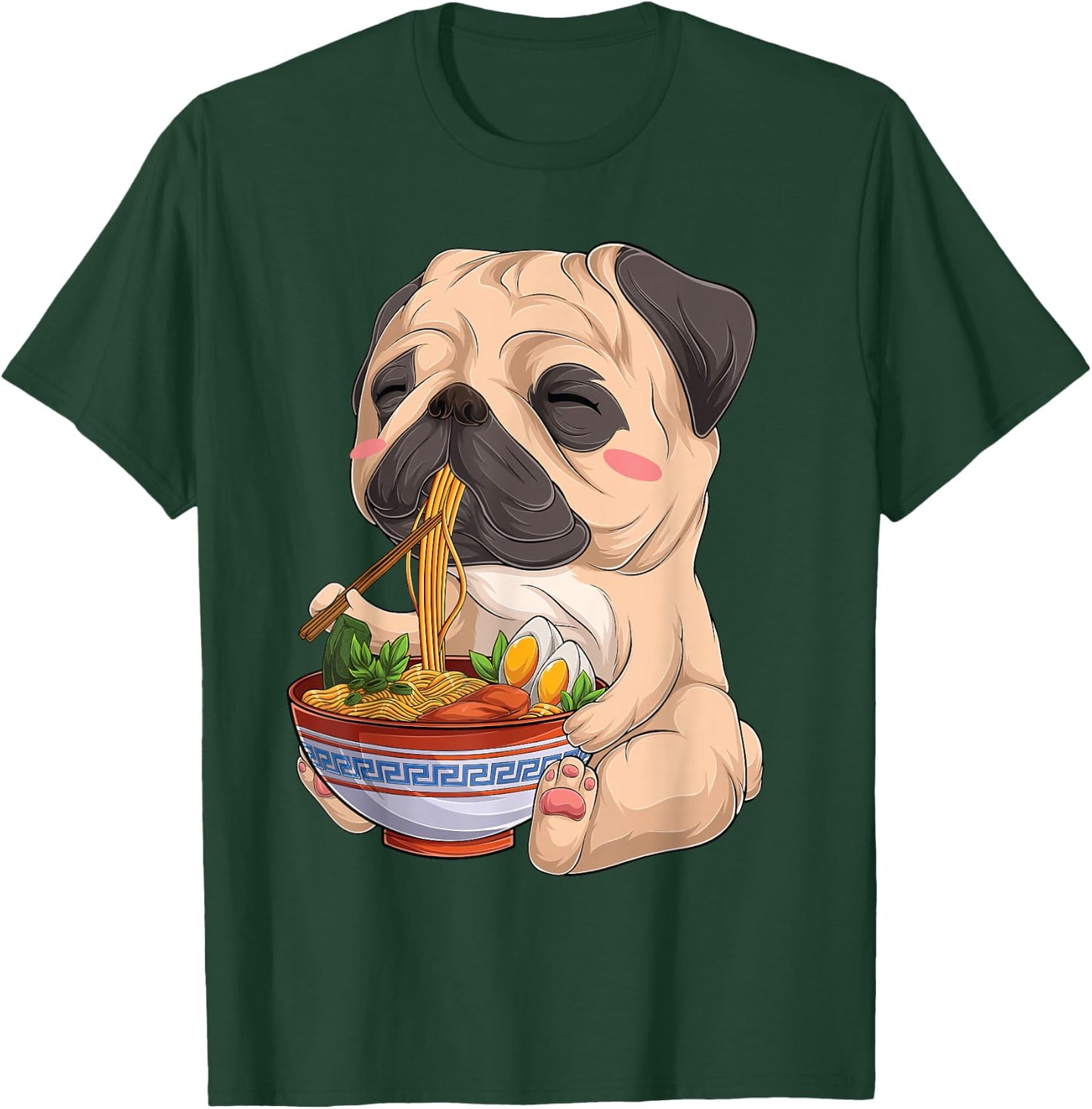 kawaii Japanese anime Pug Dog ramen Food Lovers T-Shirt - T-Shirt | Forest