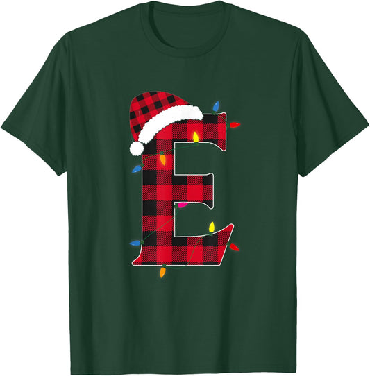 Awesome Letter E Initial Name Buffalo Plaid Christmas Pajama T-Shirt - T-Shirt | Forest