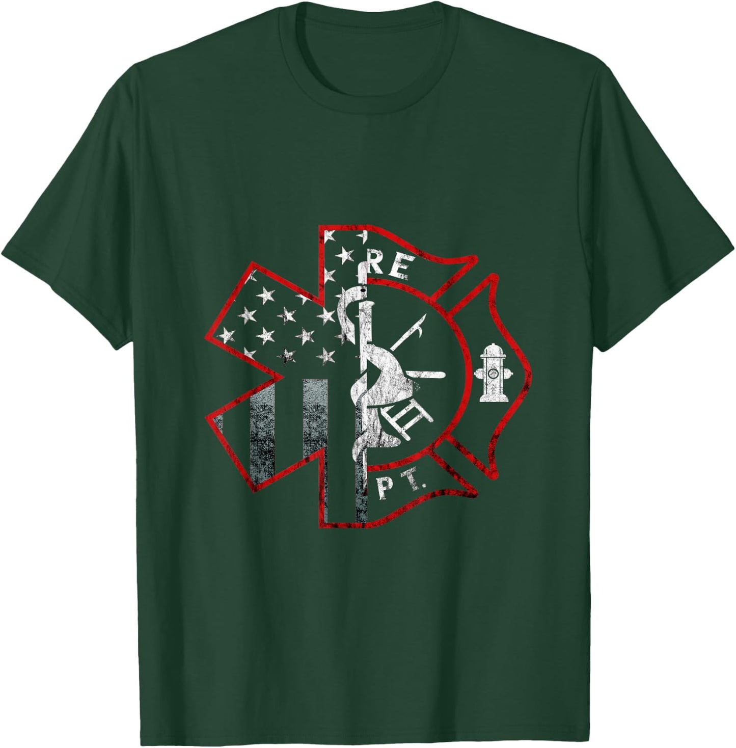 Fireman EMT Paramedic Patriotic American Flag Firefighter T-Shirt - T-Shirt | Forest