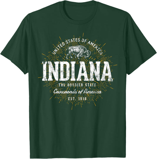 Vintage State of Indiana Retro T-Shirt - T-Shirt | Forest