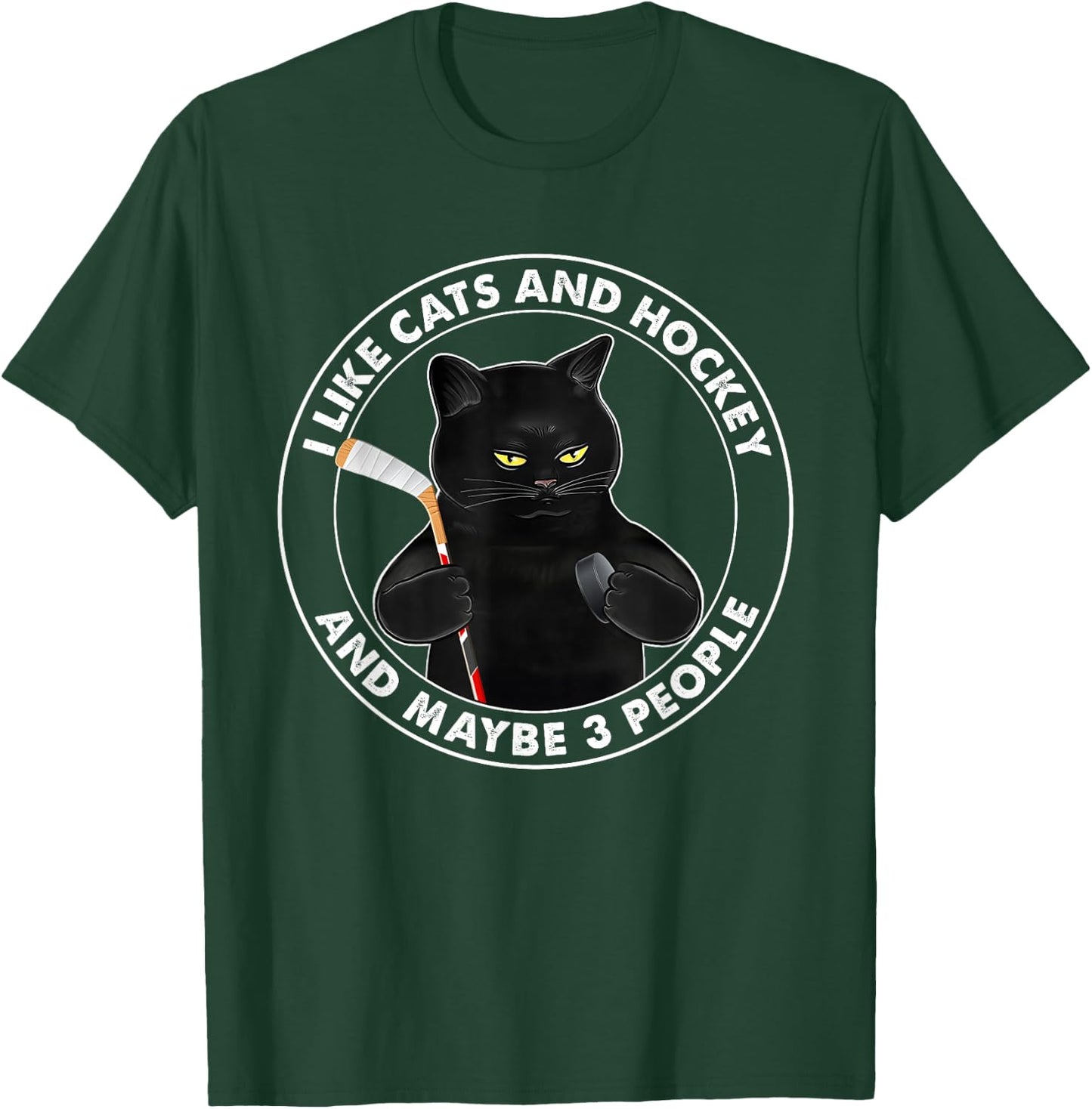 I Like Cats and Hockey and Maybe 3 People Funny Black Cats T-Shirt - T-Shirt | Forest
