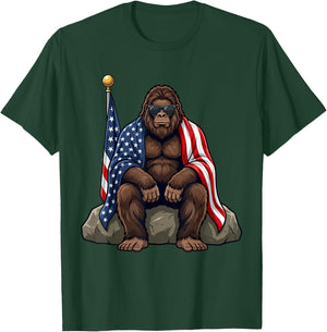 Patriotic Bigfoot 4th of July Sasquatch USA Flag T-Shirt - T-Shirt | Forest