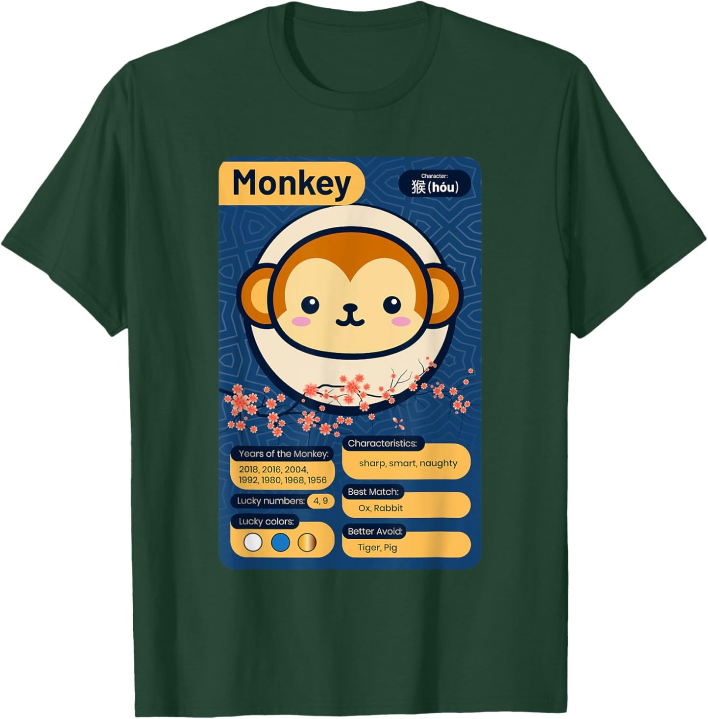 Chinese Zodiac Horoscope Animal Facts Year of the Monkey T-Shirt - T-Shirt | Forest
