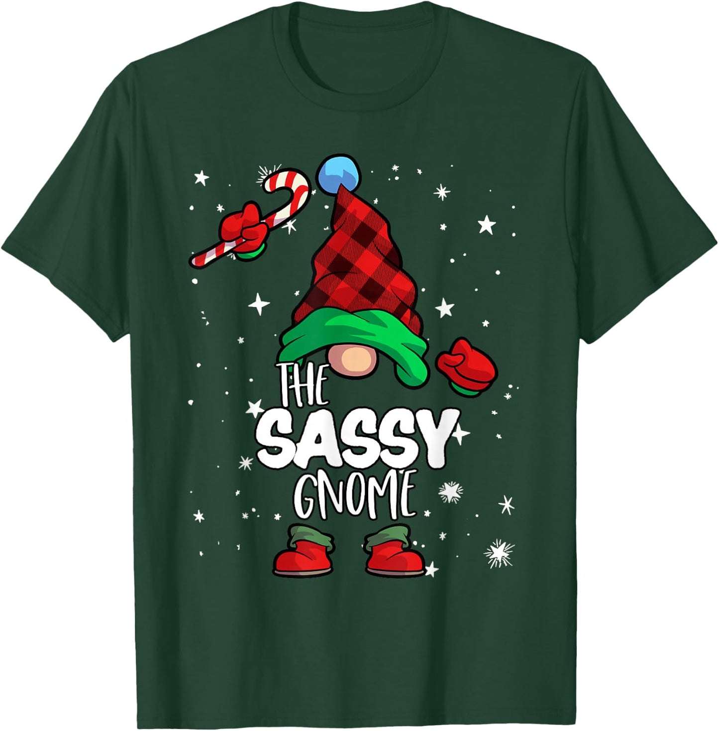 Sassy Gnome Red Buffalo Plaid Matching Family Christmas T-Shirt - T-Shirt | Forest