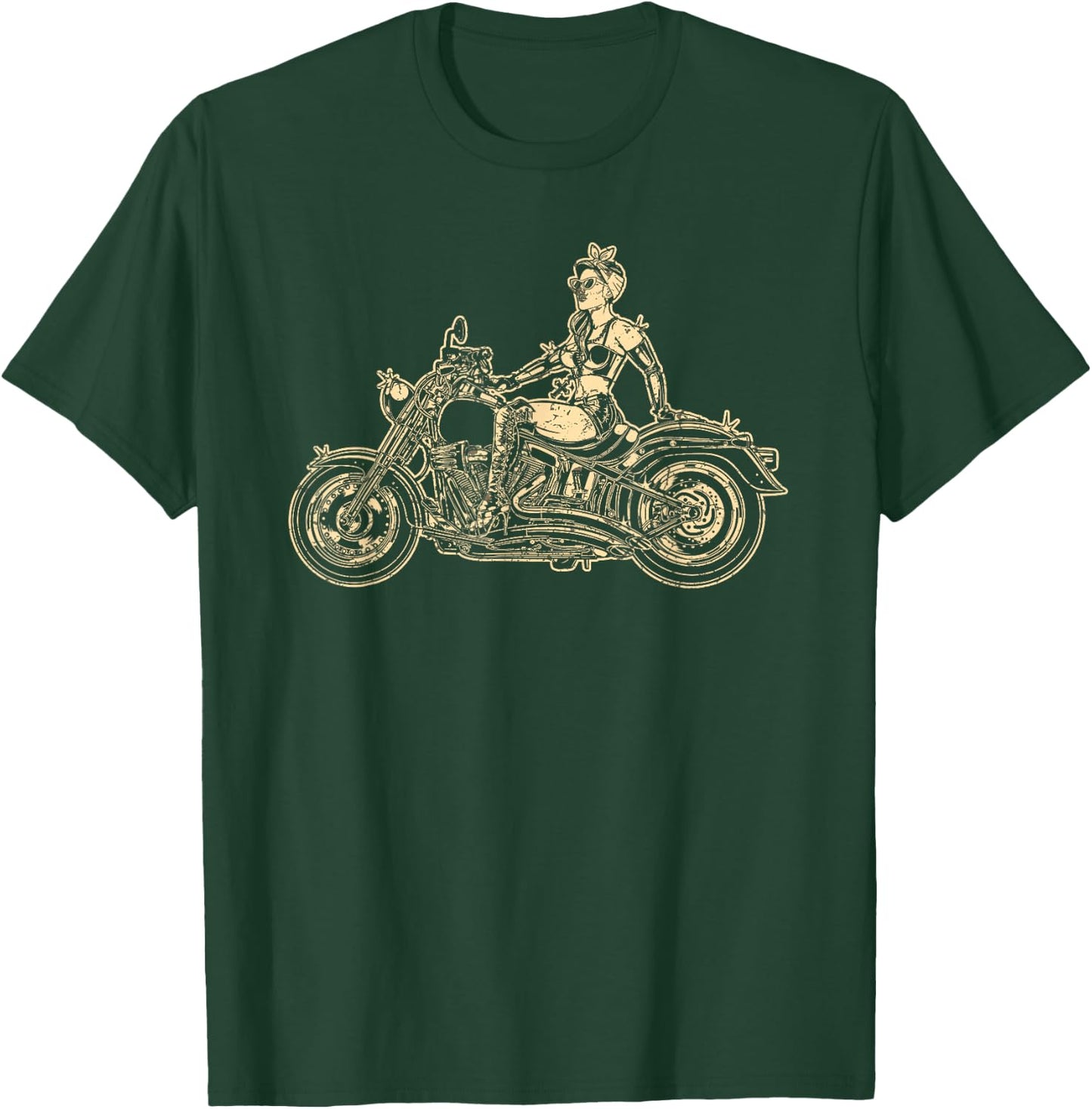 Classic Motorcycle Pin-up Girl Biker Retro T-Shirt - T-Shirt | Forest