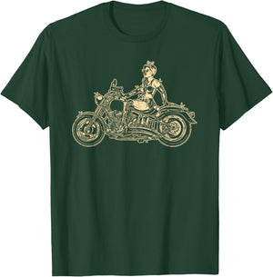 Classic Motorcycle Pin-up Girl Biker Retro T-Shirt - T-Shirt | Forest