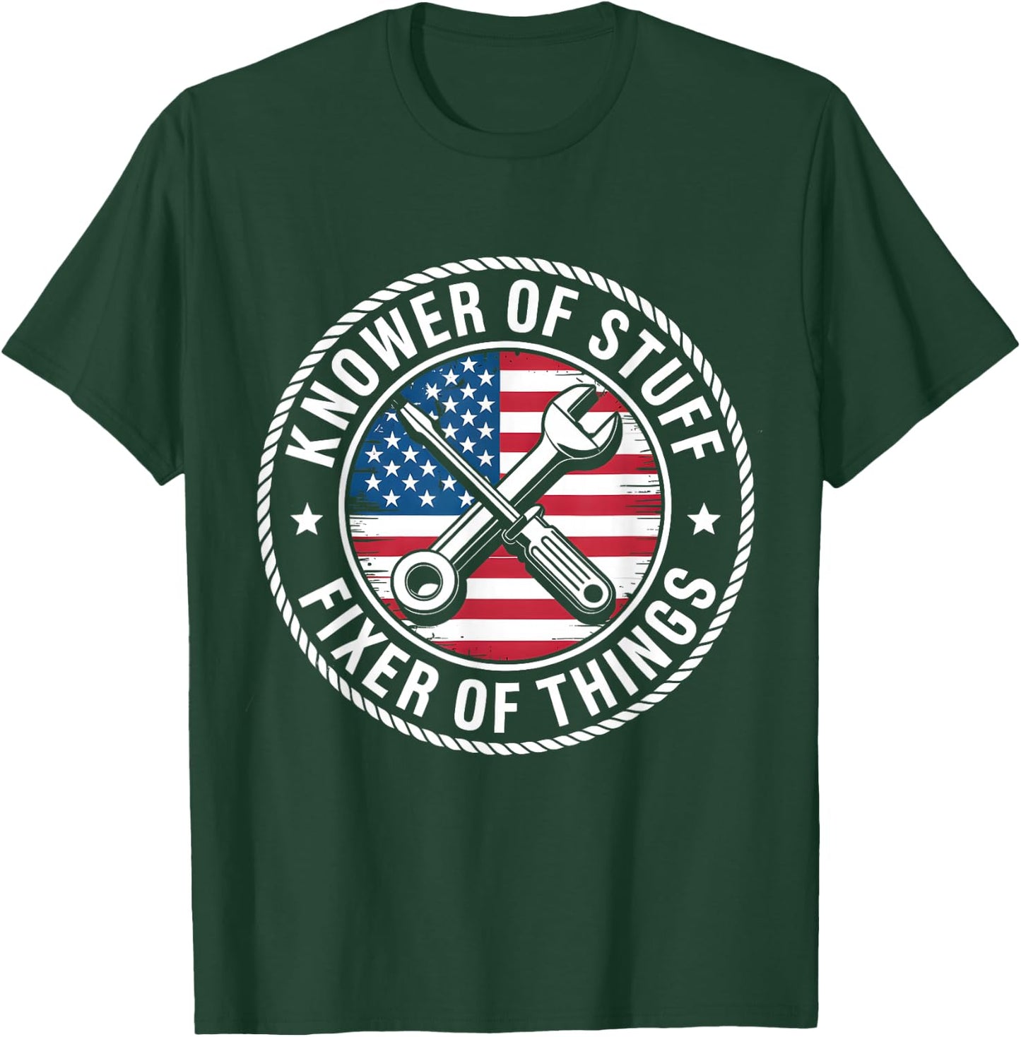 Knower of Stuff Fixer of Things USA Flag Handyman Graphic T-Shirt - T-Shirt | Forest