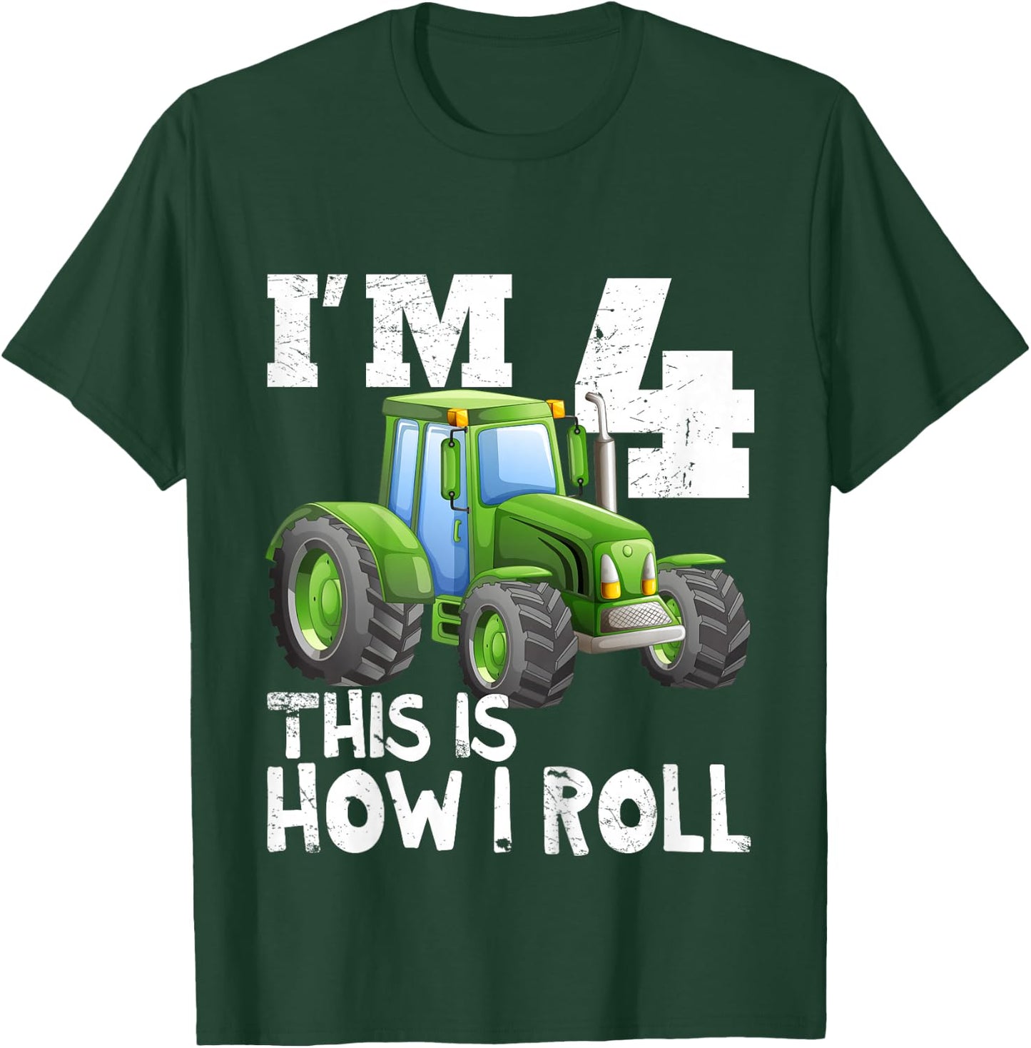 Kids Kids Farm Tractor 4th Birthday Party Shirt 4 Years Old T-Shirt - T-Shirt | Forest