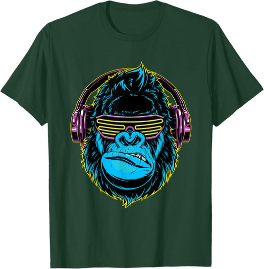 Dj Gorilla Sunglasses Headphones Music For Boys Men Kids T-Shirt - T-Shirt | Forest