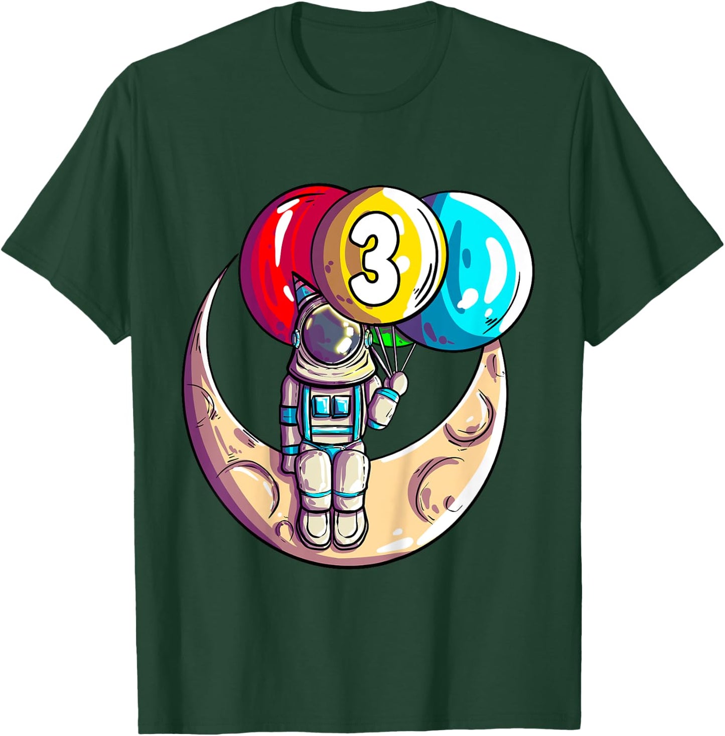 Kids Astronaut Space Moon 3 Year - 3rd Birthday T-Shirt - T-Shirt | Forest