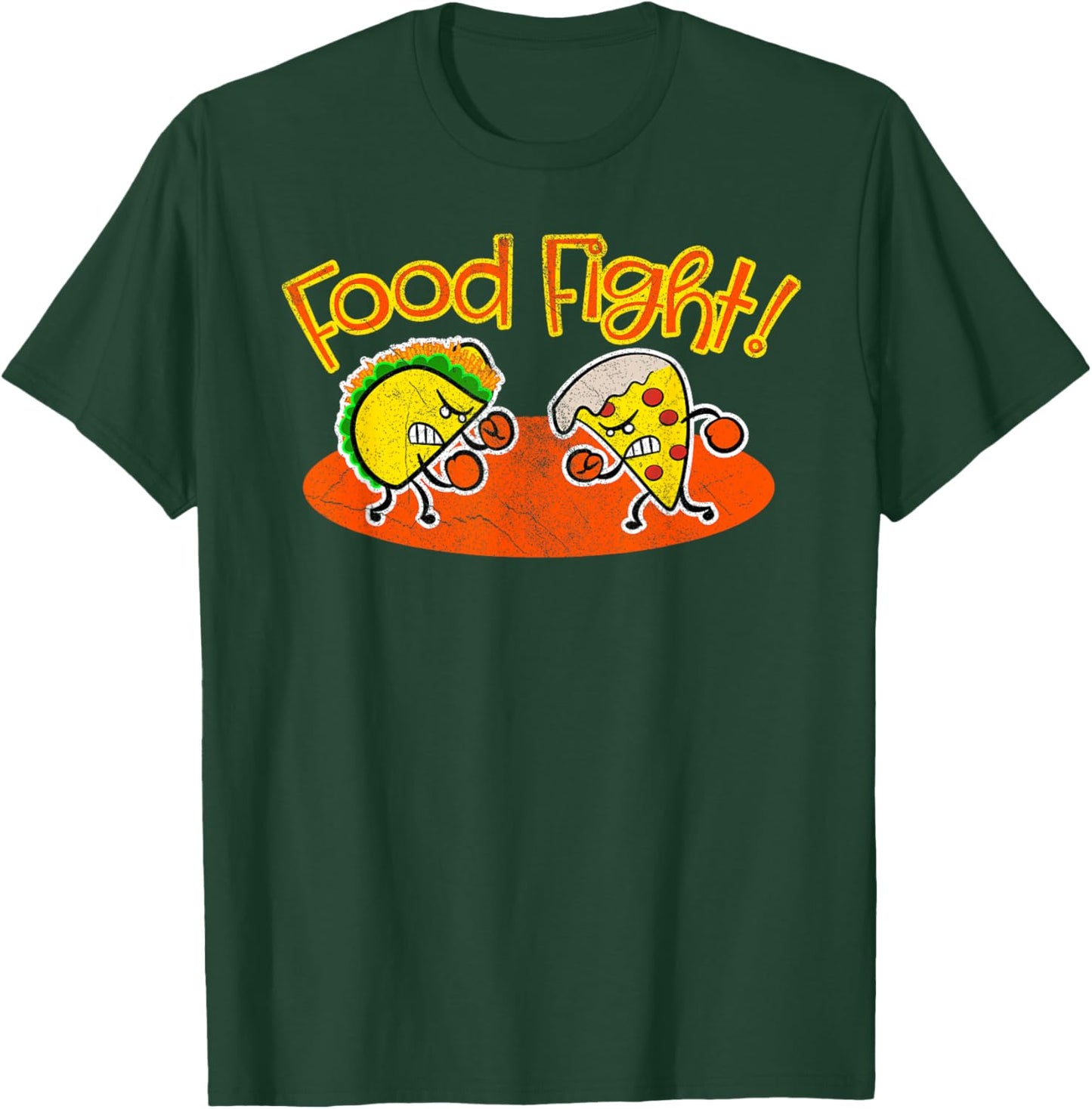 Food Fight - Funny Taco Pizza Slice Hungry Cartoon Foods T-Shirt - T-Shirt | Forest
