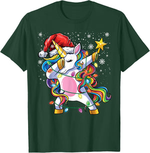Christmas Unicorn Dab Girls Women Xmas Tree Santa Unicorn T-Shirt - T-Shirt | Forest