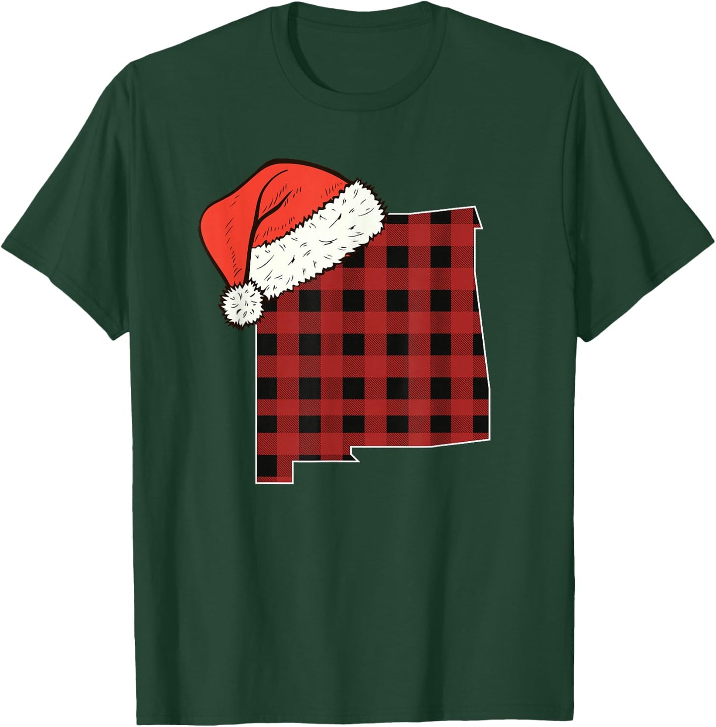 New Mexico Plaid Christmas Santa Hat Holiday Matching T-Shirt - T-Shirt | Forest