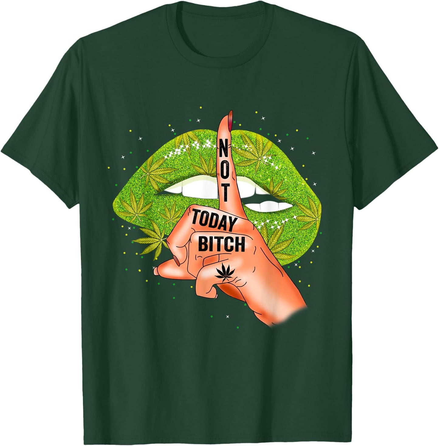 Funny Sexy Lips Cannabis Marijuana Weed Pot Leaf Lover T-Shirt - T-Shirt | Forest