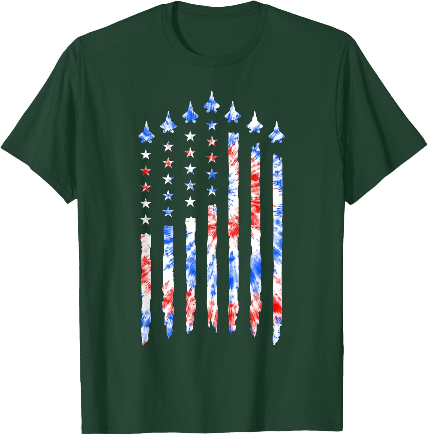 Fighter Jet Airplane American Flag Tie Dye 4th Of July Pilot T-Shirt - T-Shirt | Forest