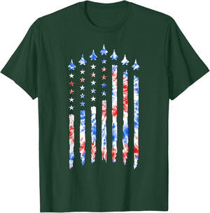 Fighter Jet Airplane American Flag Tie Dye 4th Of July Pilot T-Shirt - T-Shirt | Forest