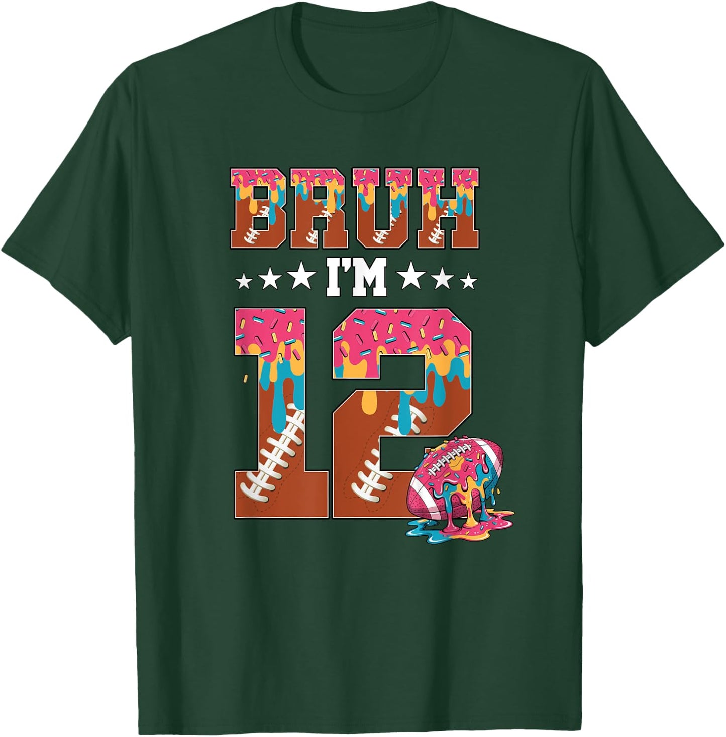 Bruh 12th Birthday Boy Football Ice Cream Drip 12 Year Old T-Shirt - T-Shirt | Forest