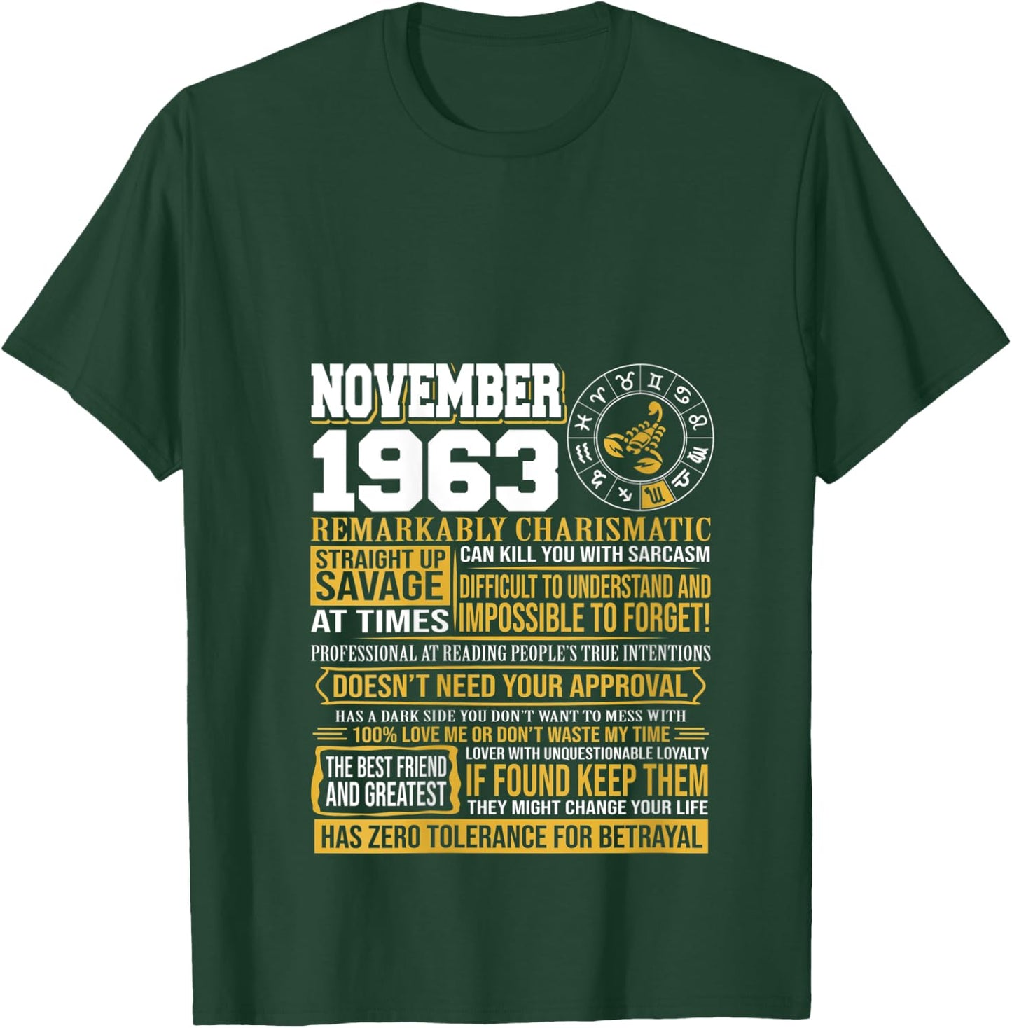 November Birthday Gifts - Born November Scorpio 1963 Funny V-Neck T-Shirt - T-Shirt | Forest
