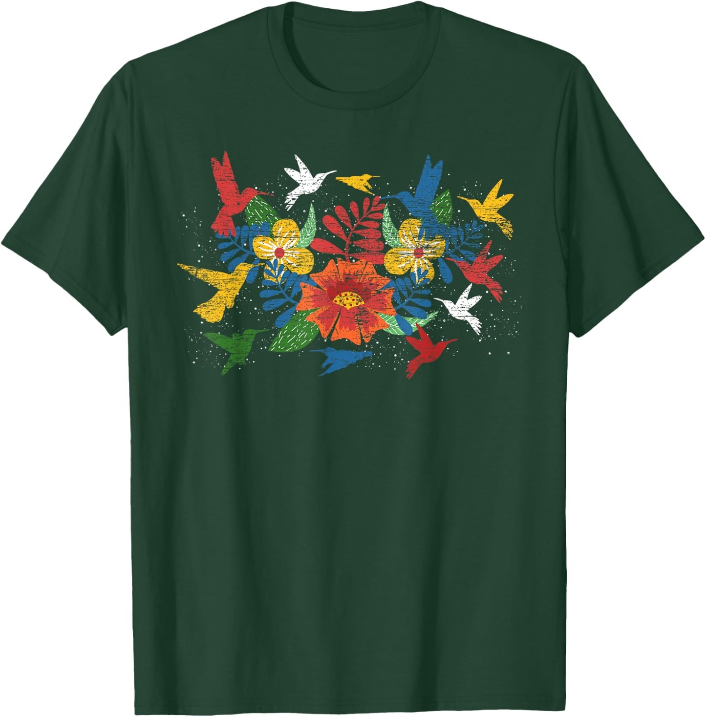 Floral Bird Flowers Hummingbird Animal Vintage Hummingbird T-Shirt - T-Shirt | Forest